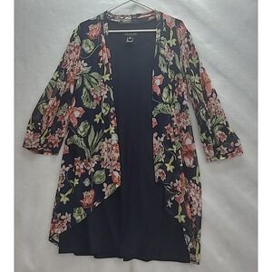 Stella and Julie‎ Dk Floral Dress w  Navy Blue Inset Dress 14W Open Seam Sleeve